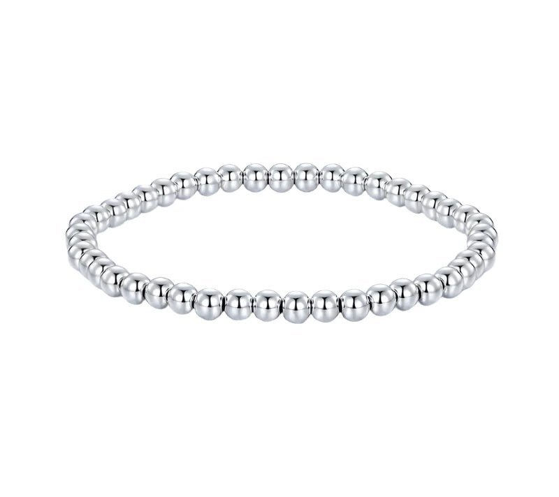 925 Sterling Silver Bead Ball Bracelet Stretchable Elastic White Gold Plated Bead Stackable Bracelets for Women BSB175