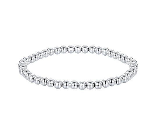 925 Sterling Silver Bead Ball Bracelet Stretchable Elastic White Gold Plated Bead Stackable Bracelets for Women BSB175