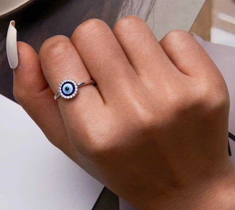 925 Sterling Silver Adjustable Resin Devil Eye Open Ring for Women Original Design Band Ring Fine Jewelry Wedding Gift