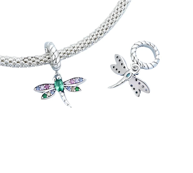 925 Sterling Silver Colorful Zircon Dragonfly Pendant Necklace Dainty Insect Neck Chain for Women Valentine's Day Gift