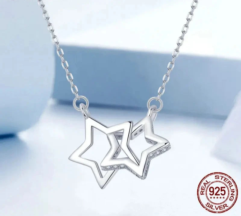 925 Sterling Silver Connected Star/Heart/Cat Pendant Necklace for Women Valentine's Day Gift Fine Jewelry