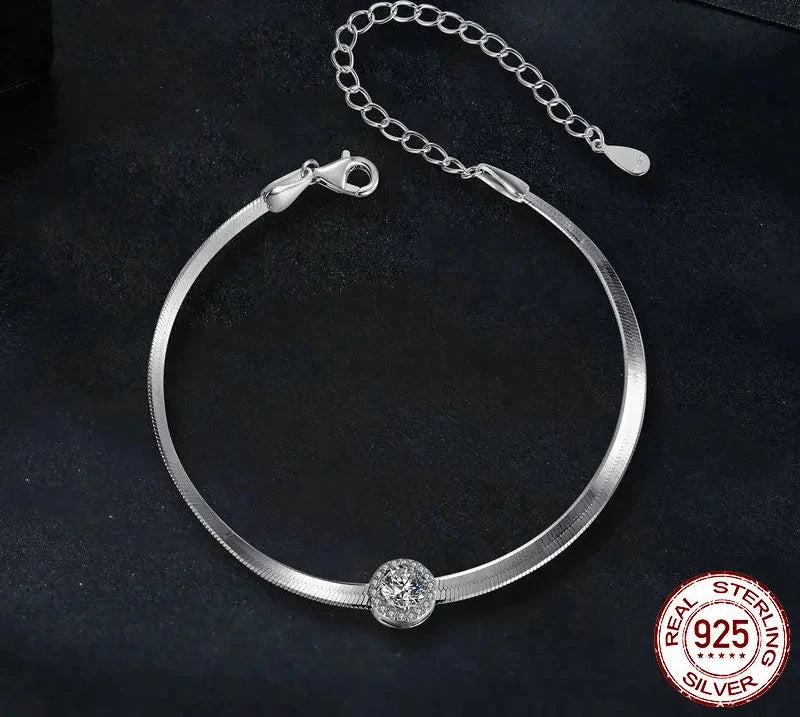 0.5CT Moissanite Halo Pendant Bracelet Exquisite 925 Sterling Silver Snake Chain Link for Women Wedding Fine Jewelry Gift