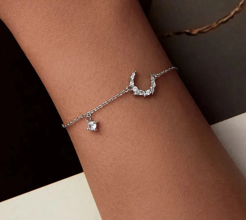 925 Sterling Silver Moon Bracelet, White Gold Plated Personalized Moonlight Dainty Link Chain Bracelet for Women BSB174