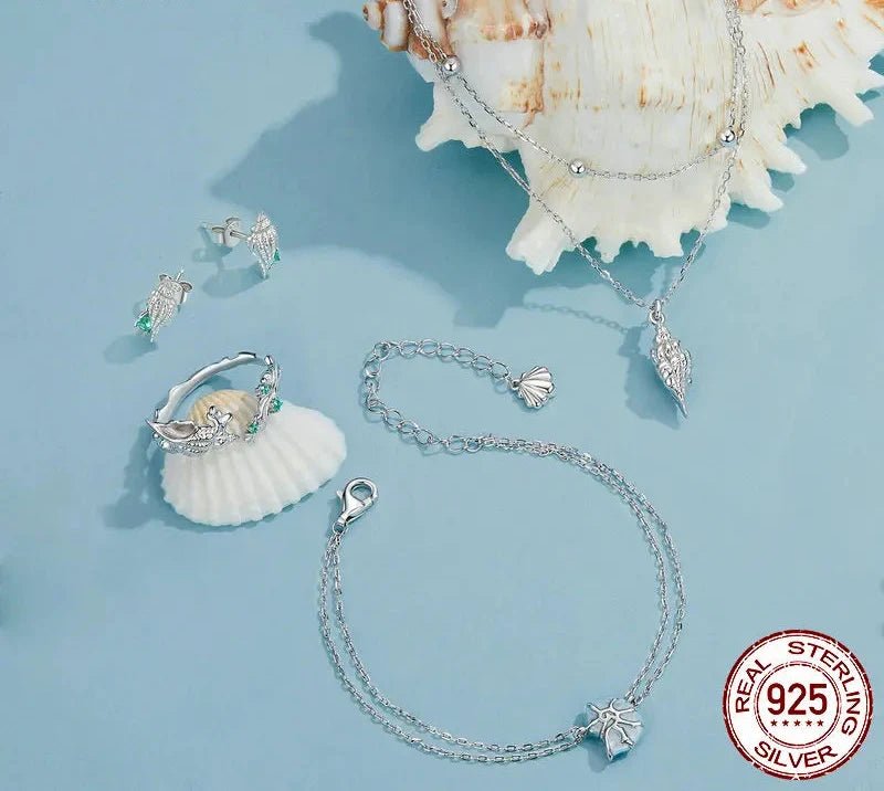 925 Sterling Silver Blue Seashell Link Chain Bracelets for Women Ocean Series Jewelry Gift BSB176