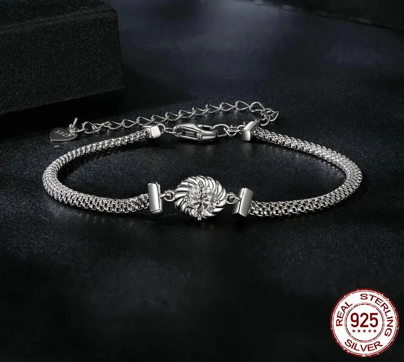 925 Sterling Silver Chic Moissanite Bracelet Retro Braided Silver Lab Diamond Chain Link Women Valentine's Day Jewelry