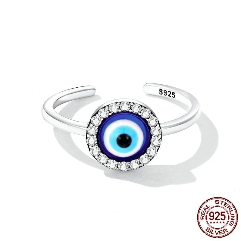 925 Sterling Silver Adjustable Resin Devil Eye Open Ring for Women Original Design Band Ring Fine Jewelry Wedding Gift