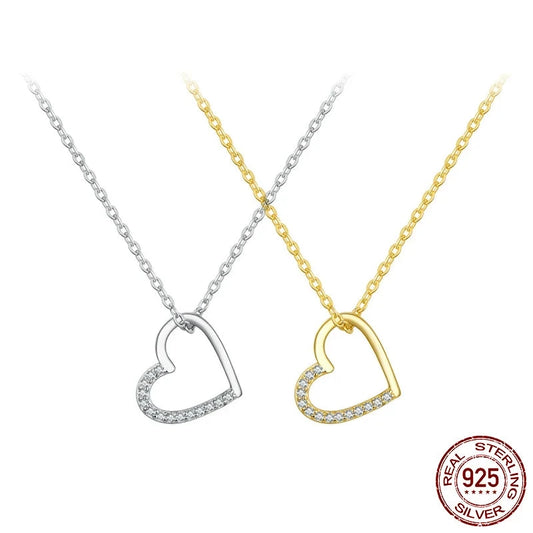 Genuine 925 Sterling Silver The shape of love Chain Necklace for Women, Godl Plated Heart Necklace 3 Color 18.11''