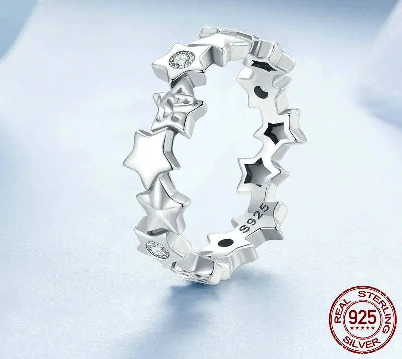 925 Sterling Silver Star Ring Stackable Rings Eternity Promise Rings for Women Birthday Jewelry Gift BSR585