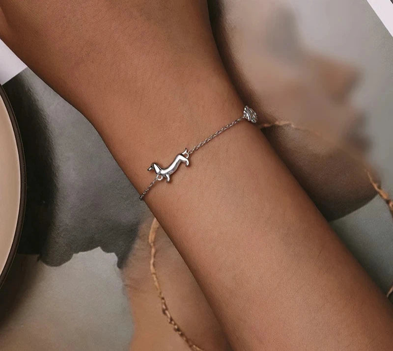 925 Sterling Silver Dachshund Bracelets Jewelry Gifts for Women, Gold Plated Adjustable Chain Bracelets for Pet Lover