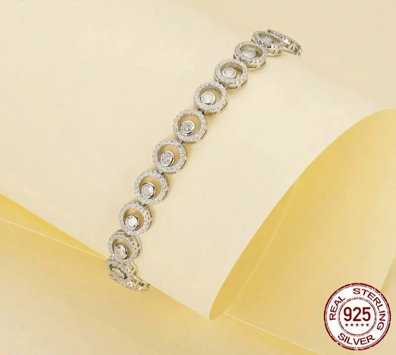 925 Sterling Silver Classic Sparkling CZ Bracelet for Women, White Gold Plated Thick Chain Bracelet Trendy Jewelry Party