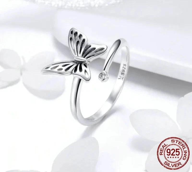 925 Sterling Silver Cute Butterfly Adjustable Finger Rings, 14K Gold Plated Adjustable Ring 2 Colors SCR448