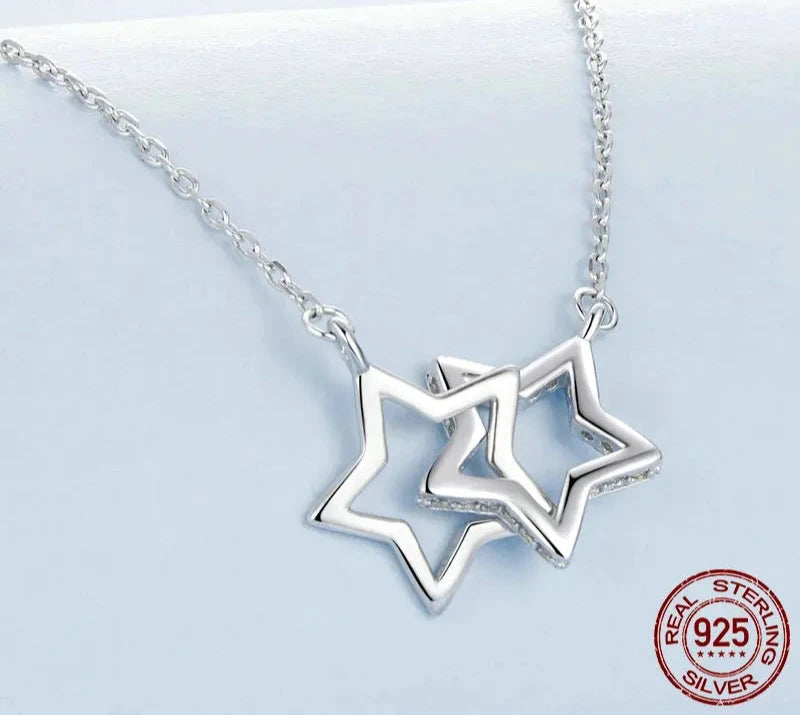 925 Sterling Silver Connected Star/Heart/Cat Pendant Necklace for Women Valentine's Day Gift Fine Jewelry