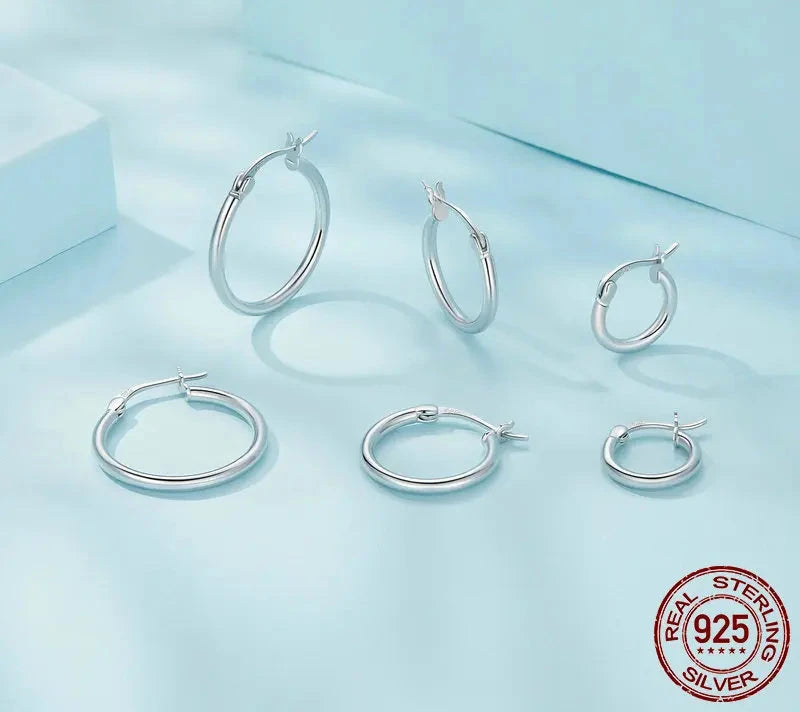 925 Sterling Silver Bold Classic Hypoallergenic Hoop Earrings, 14K White Gold Plated Standard Tube Earrings for Women