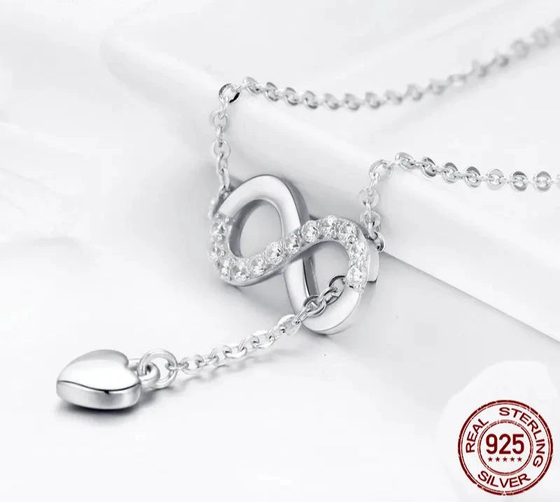 925 Sterling Silver Infinity Love Pendant Necklaces Forever Love Neck Chain for Women Gift Fine Jewelry SCN223