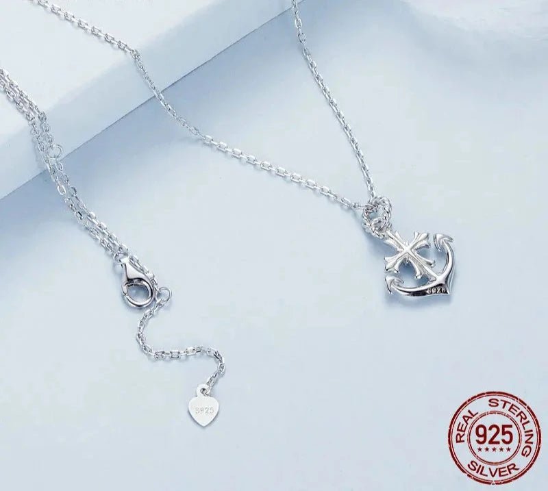 925 Sterling Silver Anchor Necklace, White Gold Plated Classic Necklace with Cubic Zirconia Jewelry Gift for Women BSN393