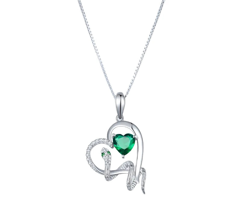 925 Sterling Silver Delicate Green Zircon Heart Pendant Necklace Snake Intertwine Love Neck Chain for Women Fine Jewelry