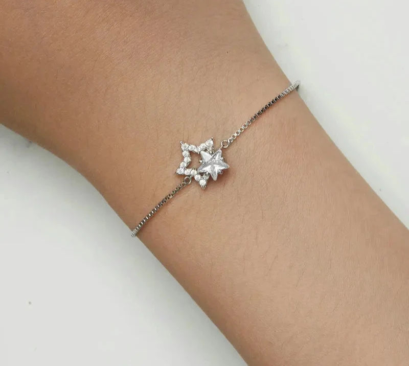 925 Sterling Silver Dazzling Star Bracelet Crystal Star Adjustable Chain Link for Women Party Fine Jewelry Birthday Gift