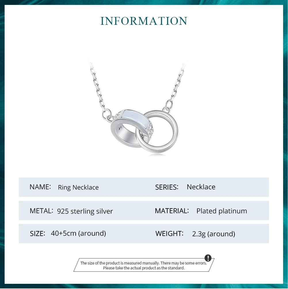 925 Sterling Silver Double Circle Interlock Pendant Necklace Double Ring Collarbone Neck Chain for Women Jewelry BSN295