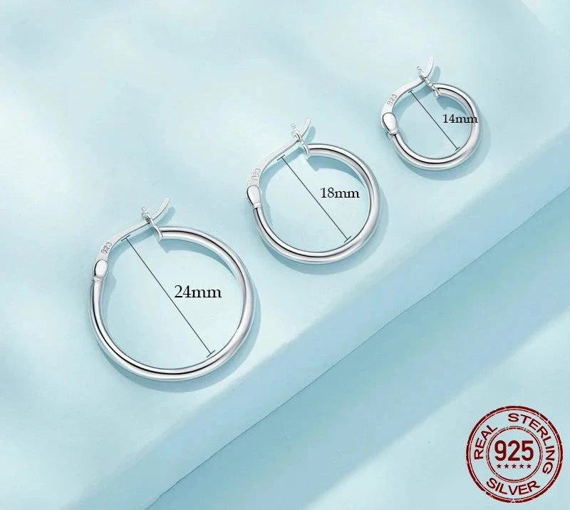 925 Sterling Silver Bold Classic Hypoallergenic Hoop Earrings, 14K White Gold Plated Standard Tube Earrings for Women