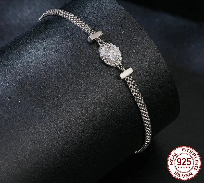 925 Sterling Silver Chic Moissanite Bracelet Retro Braided Silver Lab Diamond Chain Link Women Valentine's Day Jewelry