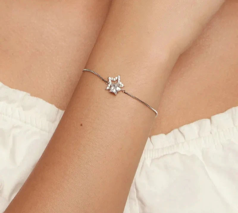 925 Sterling Silver Dazzling Star Bracelet Crystal Star Adjustable Chain Link for Women Party Fine Jewelry Birthday Gift