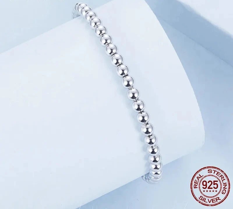 925 Sterling Silver Bead Ball Bracelet Stretchable Elastic White Gold Plated Bead Stackable Bracelets for Women BSB175