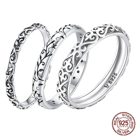 925 Sterling Silver Embossed Vintage Pattern Ring for Women Simple Silver Ring Fine Jewelry Luxury Brand Gift