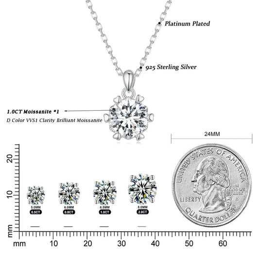 1 Carat Moissanite Pendant Necklace For Women High Quality 925 Sterling Silver Wedding Party Bridal Fine Jewelry 3 Colors