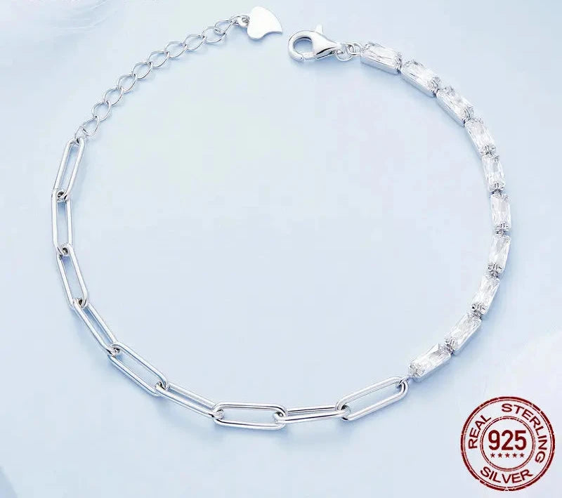 925 Sterling Silver Square Zircon Tennis Bracelet Chain Splice Bracelet for Women Valentine's Day Gift Jewelry BSB101